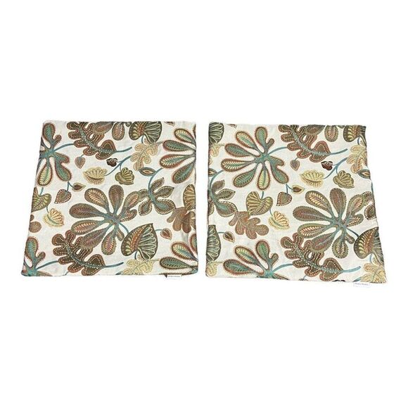 Mika Home Floral Jacquard Pillow Cover Set Of 2 Cream Taupe 20" Hidden Zipper - Picture 1 of 7